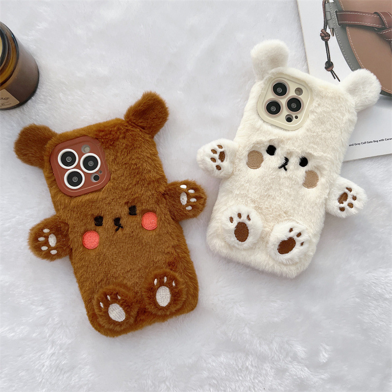 Phone Cases Iphone 17 Pro - Korean 3D Cartoon Bear Fluffy Plush
