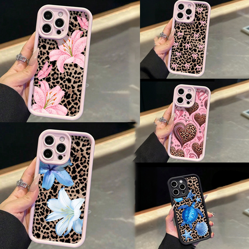 Phone Cases Leopard Print - Pink Bow Lily Flower Leopard Print