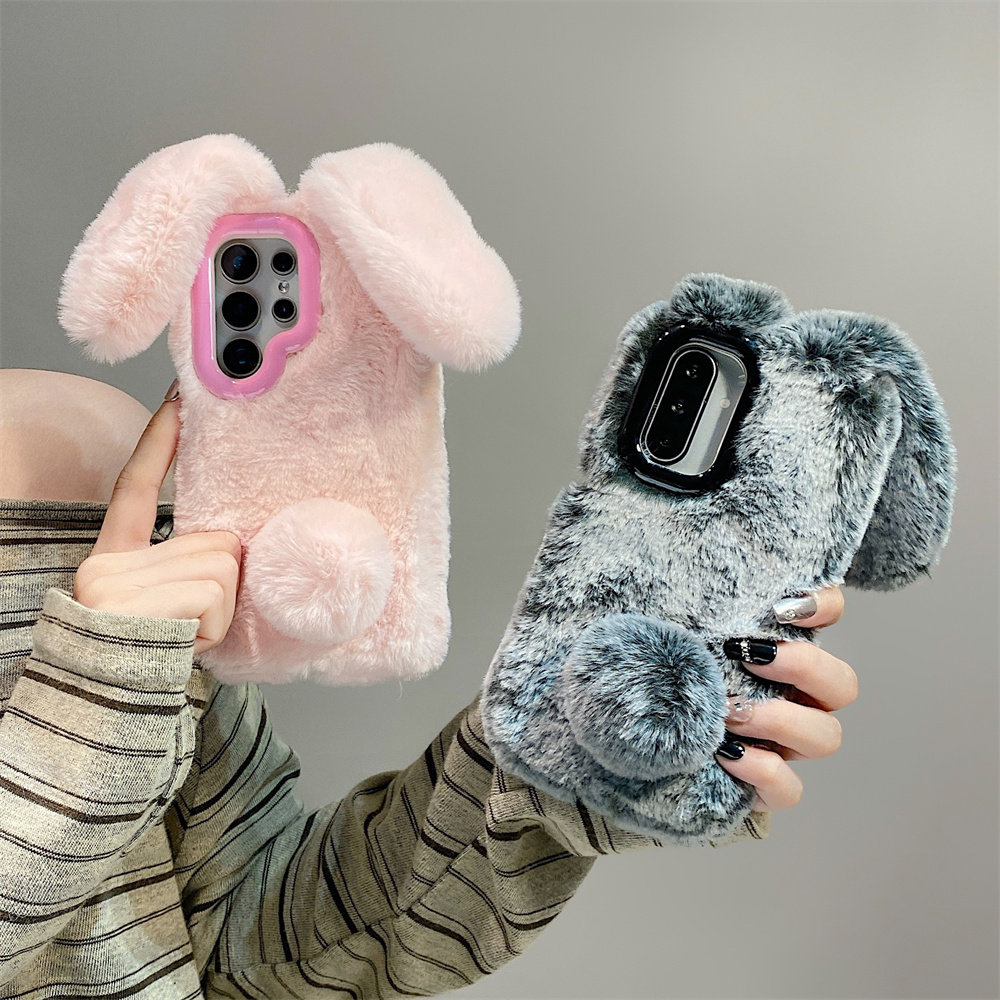 Phone Cases Samsung Galaxy - Cute Rabbit Ears Fluffy Stand Phone