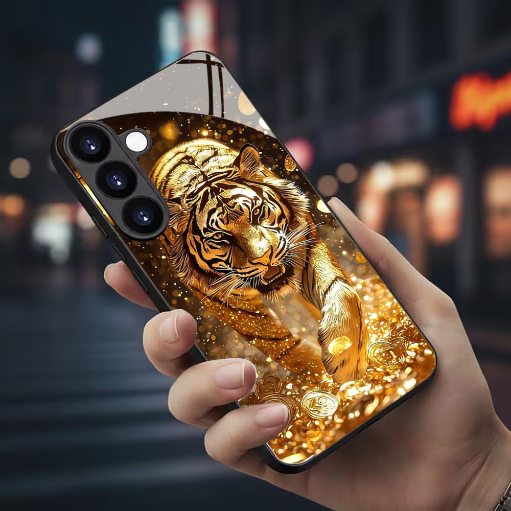 Phone Cases Samsung Galaxy - Tiger pattern glass Phone Case For