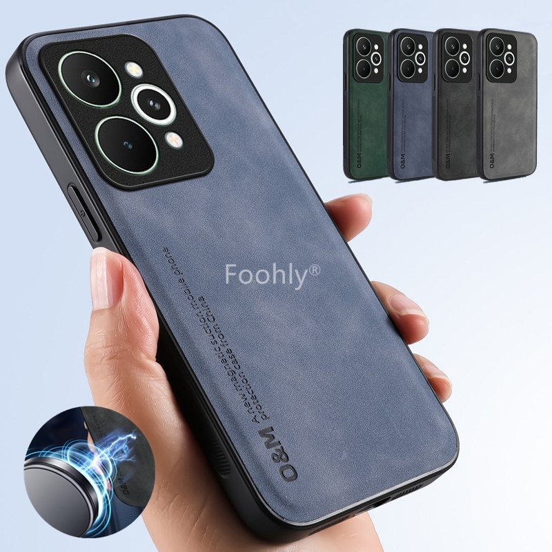 Nubuck Leather Magnetic Case f - Phone Cases Realme ulasan dan harga